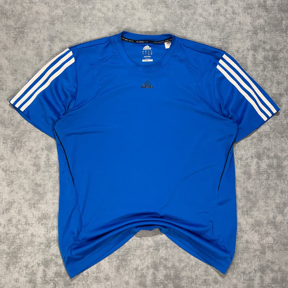 Adidas Y2K athletic blue 3 stripes workout soccer tshirt mens Large